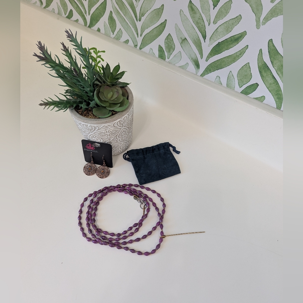 ⭐Bead For Life Purple Long Necklace And Earrings⭐